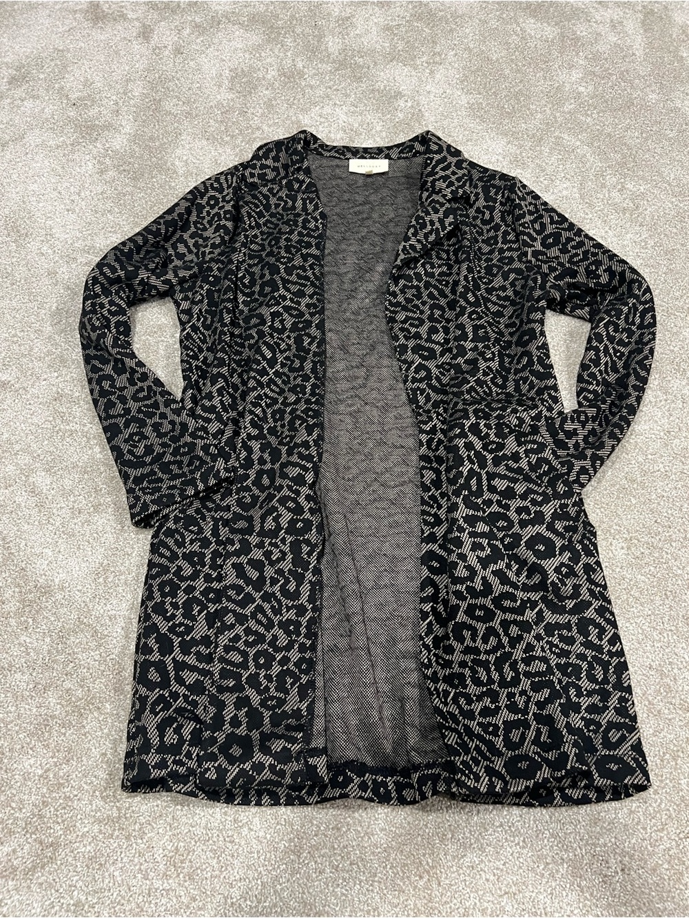 Long Open-Front Black and Tan Patterned Leopard Women's Sweater Cardigan